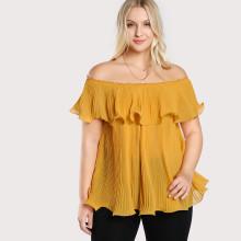 Shein Plus Off Shoulder Pleated Flowy Top