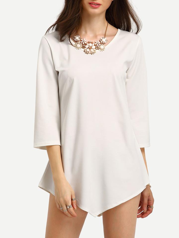 Shein White Sharp Hemline Casual Shift Dress