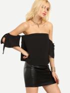 Shein Off-the-shoulder Tie-sleeve Top - Black