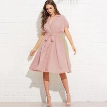 Shein Notch Collar Batwing Sleeve Self Belted Shirt Dress