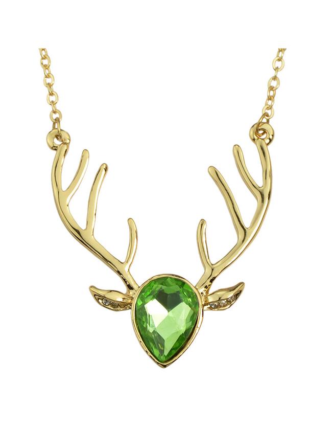 Shein Green Rhinestone Deer Pendant Necklace