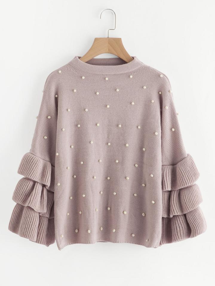 Shein Pearl Beaded Layered Ruffle Sleeve Jumper