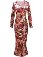 Shein V Neck Floral Pleated Split Dress