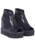 Shein Black Zipper Platform Peep Toe Boots