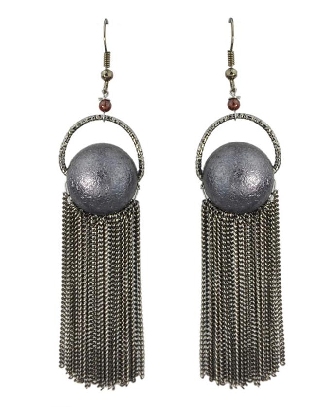 Shein Gunblack Plated Long Tassel Earrings