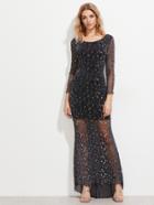 Shein Sparkle Mesh Overlay Backless Sequin Lettuce Edge Dress