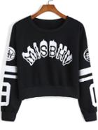 Shein Black Round Neck Letters Print Crop Sweatshirt