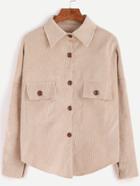 Shein Khaki Drop Shoulder Seam Pockets Corduroy Blouse