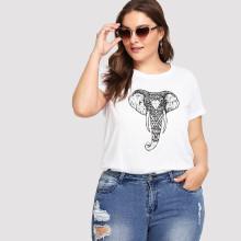 Shein Plus Ornate Elephant Print Tee