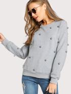 Shein Heather Knit Pom Pom Sweatshirt