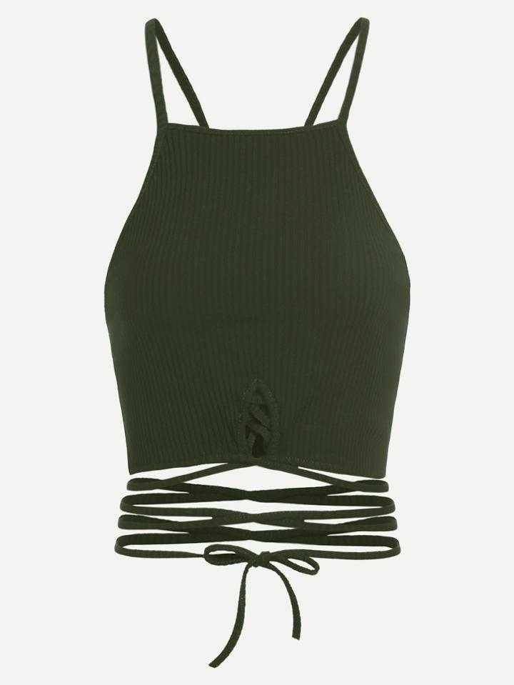 Shein Army Green Lace Up Crop Cami Top