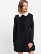 Shein Contrast Collar Bow Tied Detail Striped Dress