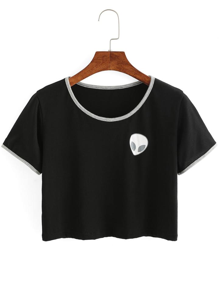 Shein Black Retro Et Crop Top Tee