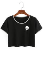 Shein Black Retro Et Crop Top Tee