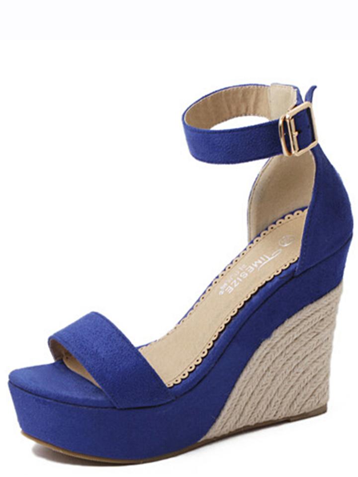 Shein Blue Faux Suede Espadrilles Wedges