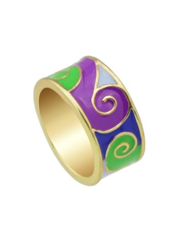 Shein Green Round Gold Plated Finger Ring