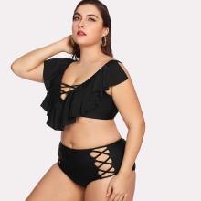 Shein Plus Criss Cross Flounce Bikini Set