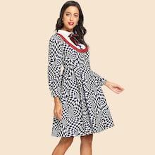 Shein Tie Neck Argyle Print Dress