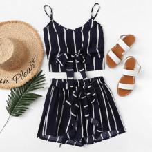 Shein Knot Front Striped Cami Top With Shorts