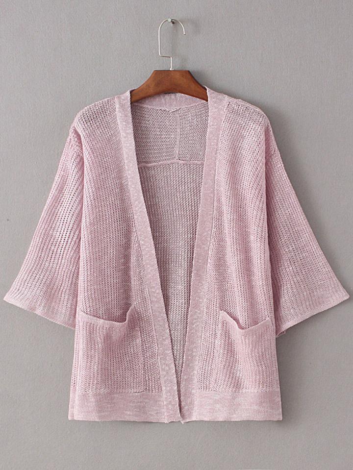 Shein Pink Double Pockets Sunscreen Cardigan Knitwear