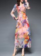 Shein Multicolor V Neck Long Sleeve Print Dress