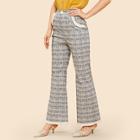 Shein Fringe Trim Plaid Flare Leg Pants