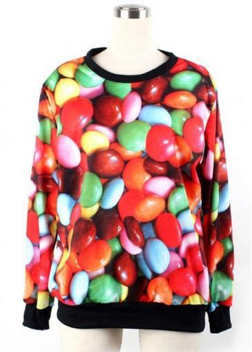 Rosewe Hot Sale Multicolor Candy Print Round Neck Sweats