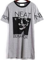 Shein Grey Letter Print Loose T-shirt
