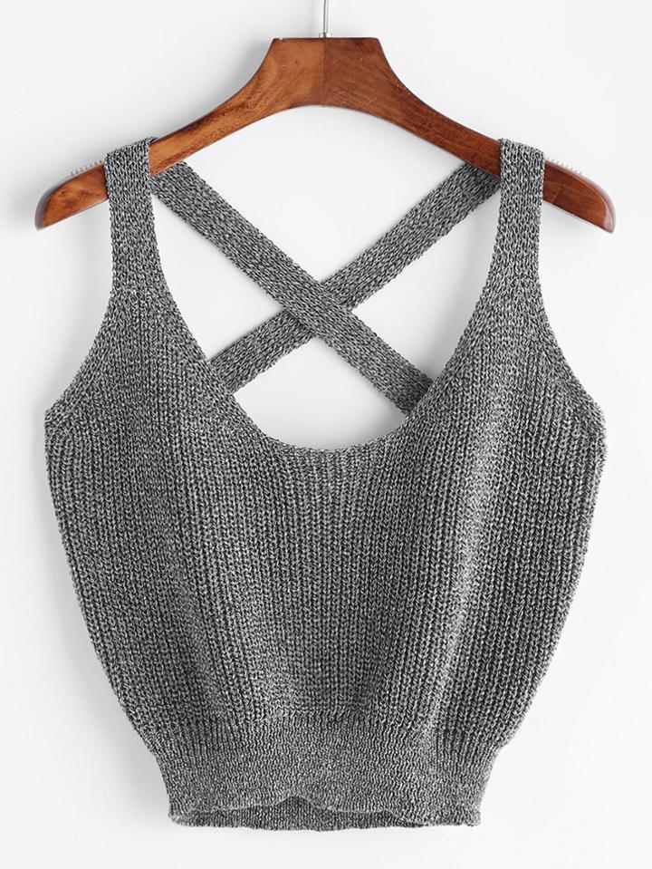 Shein Marled Knit Crisscross Tank Top