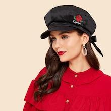 Shein Embroidered Rose Baker Boy Hat