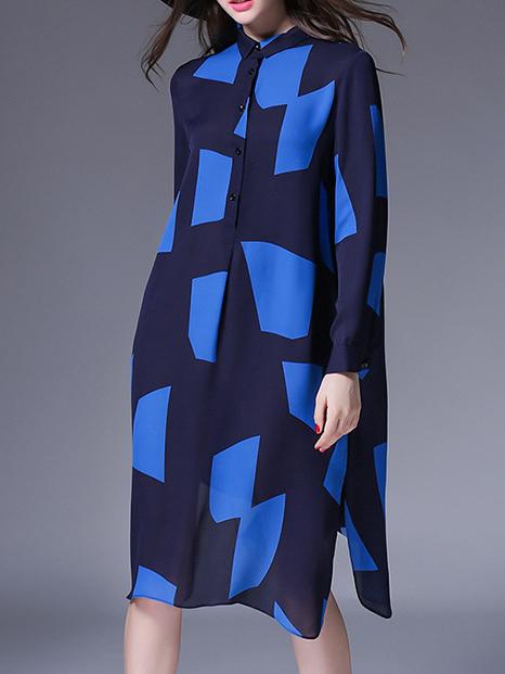 Shein Navy Blue Color Block Belted Shift Dress