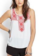 Shein Red White Round Neck Embroidered Tank Top