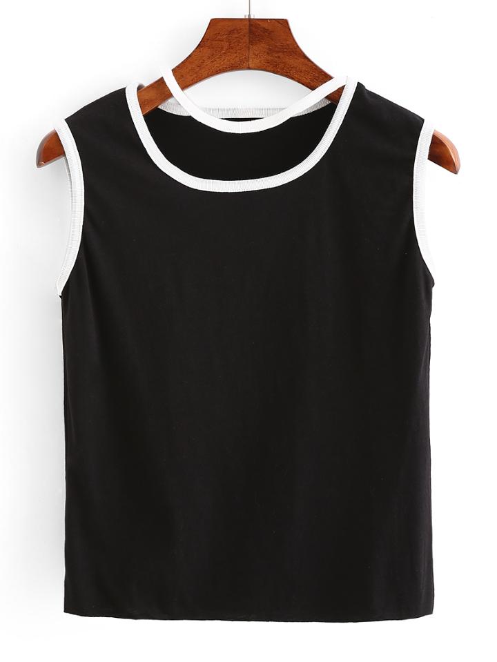 Shein Contrast Trim Strappy Tank Top - Black