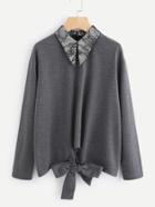 Shein Lace Collar Knotted Marled Pullover
