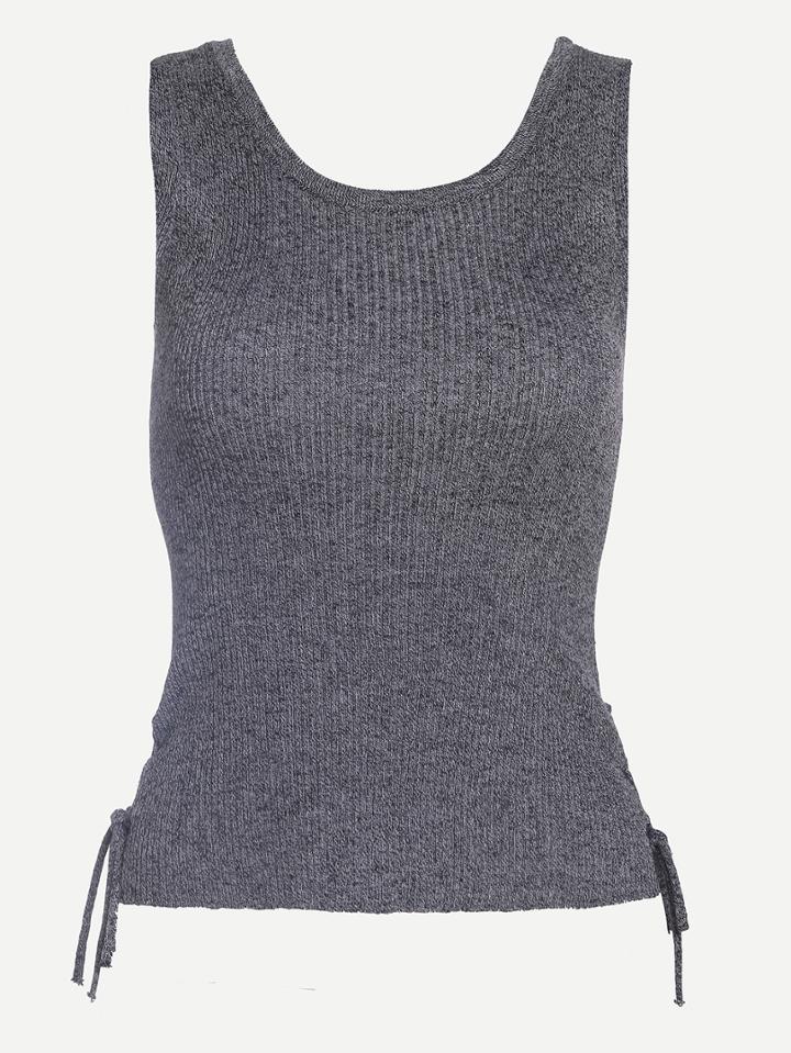 Shein Scoop Neck Ribbed Lace Up Tank Top