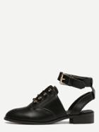 Shein Black Round Toe Buckle Strap Studded Chunky Pumps