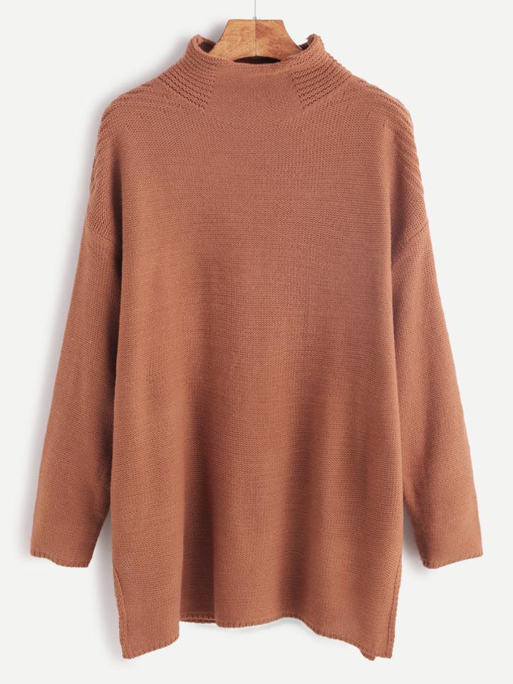 Shein Brown Mock Neck Drop Shoulder Sweater