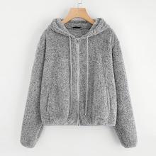 Shein Zip Up Fuzzy Hoodie Teddy Jacket