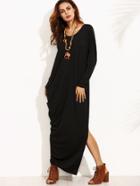Shein Black Split Side Long Sleeve Asymmetrical Maxi Dress