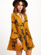 Shein Florals Deep V Neck Crochet Insert Hollow Dress