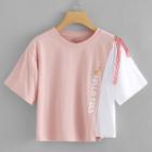 Shein Asymmetrical Hem Color Block Self Tie Tee