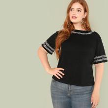 Shein Plus Leaf Print Trim Tee