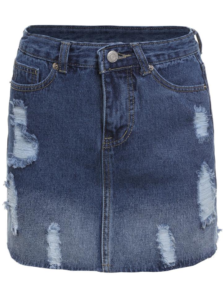 Shein Blue Bleached Ripped Denim Skirt