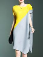 Shein Grey Yellow Pleated Elastic Asymmetric Dress