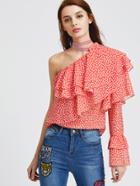 Shein One Shoulder Dot Print Layered Ruffle Top