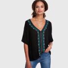 Shein Geo Embroidered Slit Sleeve Top