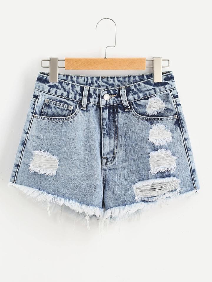 Shein Cloud Wash Ripped Frayed Hem Denim Shorts