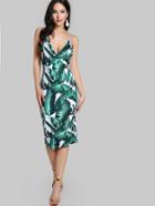 Shein Plunge Neckline Tropical Print Backless Fitted Dress