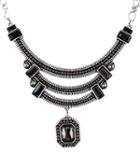 Shein Black Gemstone Silver Bead Chain Necklace