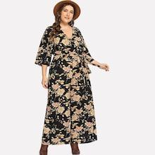 Shein Plus Surplice Neck Wide Leg Botanical Jumpsuit
